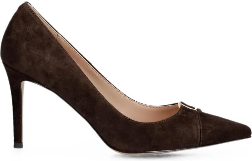 TWINSET Suède schoenen met hoge hak en logo Bruin