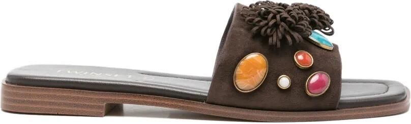 TWINSET Suède slippers met decoratieve stenen Bruin