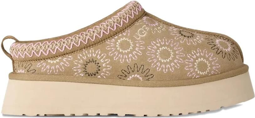 UGG Slippers met geborduurde bloemen en plateauzool Beige
