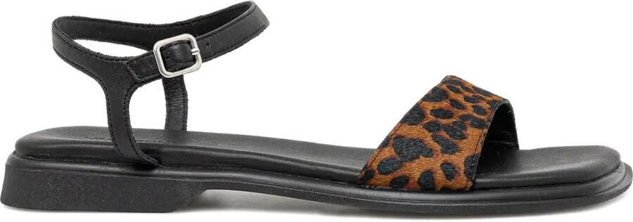 VAGABOND Izzy leren sandalen met luipaardprint Bruin