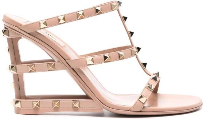 Valentino Garavani 100 mm Rockstud gekooide sandalen Beige