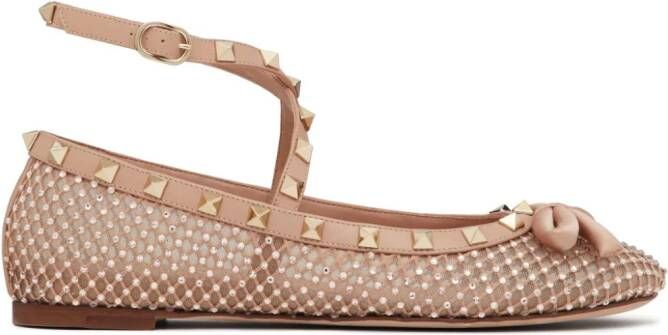 Valentino Garavani Ballerina's verfraaid met strass Beige