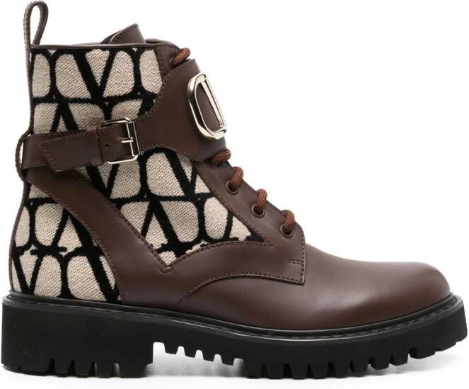 Valentino Garavani Combat boots met reliëf Bruin