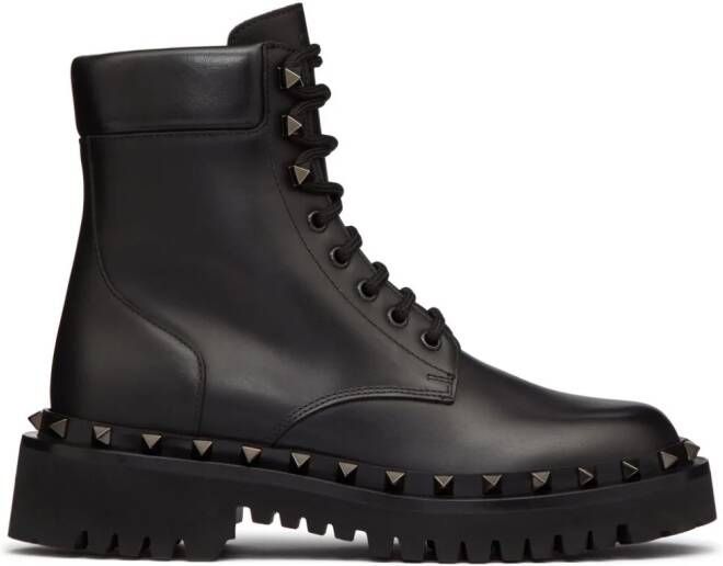 Valentino Garavani Rockstud 50mm leren enkellaarzen Zwart