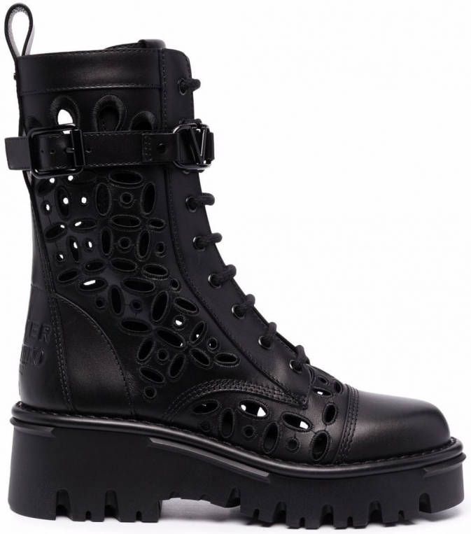 Valentino Garavani Uitgesneden combat boots Zwart