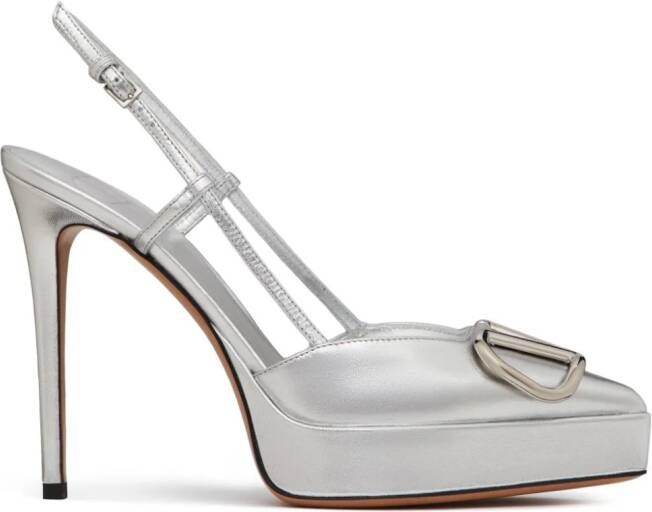 Valentino Garavani MVLogo metallic pumps Zilver