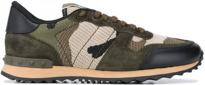 Valentino Garavani Rockrunner mesh sneakers met camouflageprint Groen