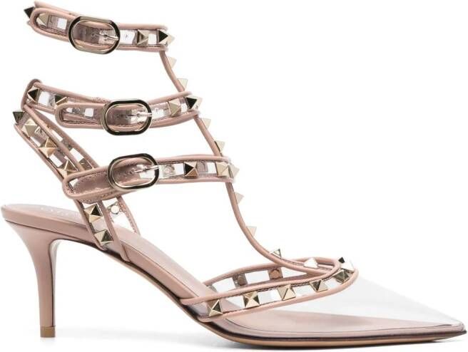 Valentino Garavani Rockstud pumps met doorzichtige neus Roze