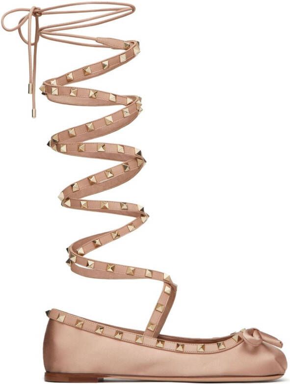 Valentino Garavani Rockstud satijnen ballerina's Roze