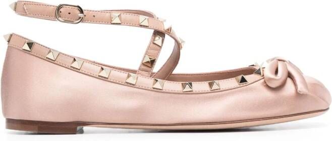 Valentino Garavani Rockstud satijnen ballerina's Roze