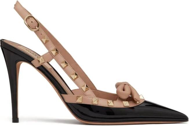 Valentino Garavani Rockstud Bow 100mm slingback pumps van lakleer Zwart