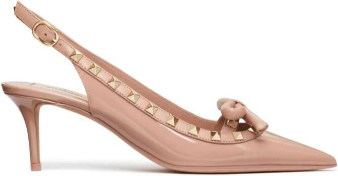 Valentino Garavani Rockstud Bow 60mm gelakte slingback pumps Beige