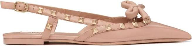 Valentino Garavani Rockstud Bow slingback ballerina shoes Roze