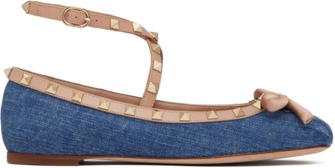 Valentino Garavani Rockstud denim ballerina's Blauw