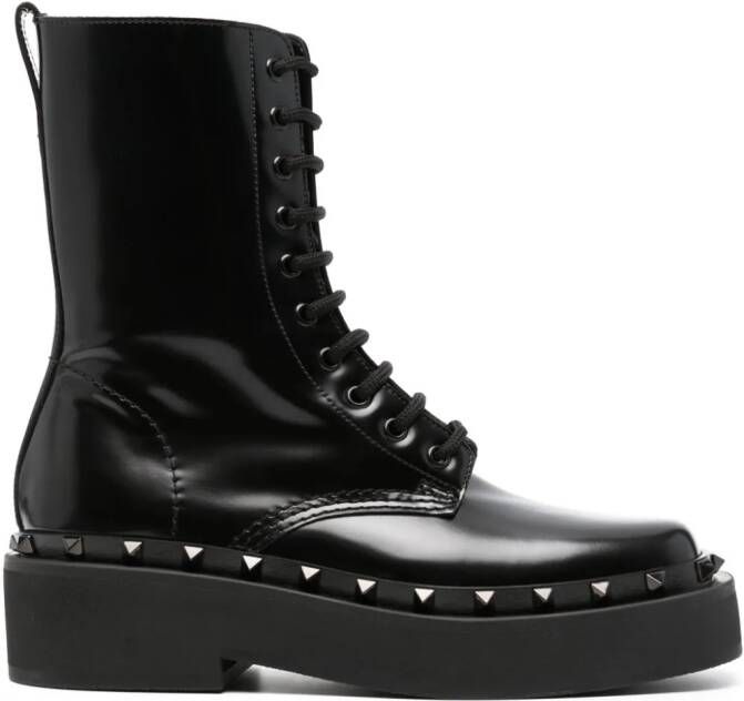 Valentino Garavani Rockstud-embellished leather lace-up boots Zwart