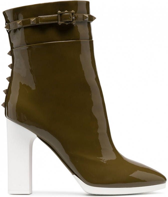 Valentino Garavani Rockstud enkellaarzen met blokhak Groen