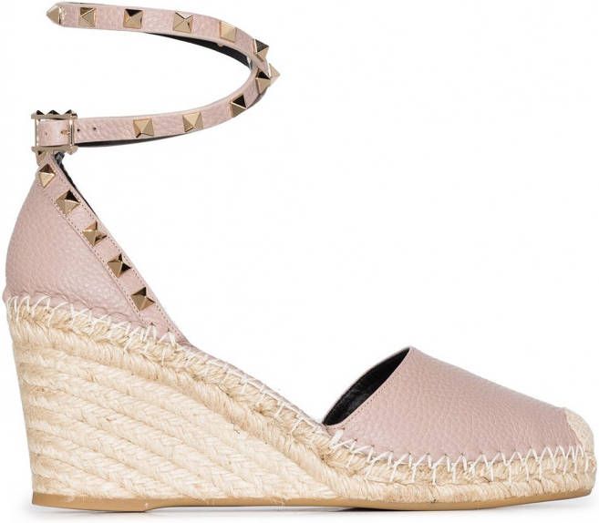 Valentino Garavani Rockstud espadrilles met sleehak Beige