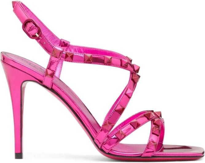 Valentino Garavani 100 mm Rockstud sandalen met spiegelend effect Roze