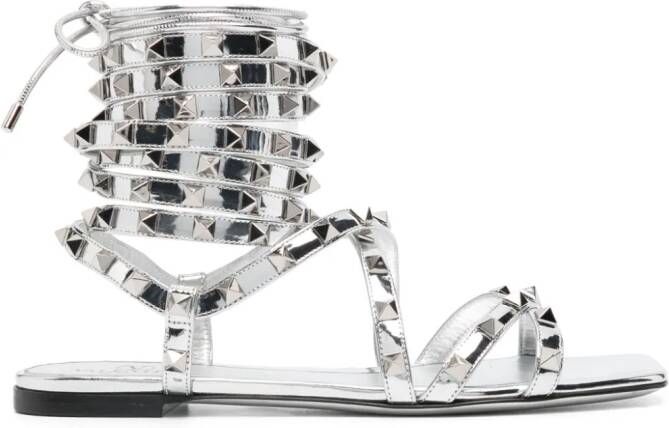 Valentino Garavani Rockstud Gladiator leren sandalen Zilver