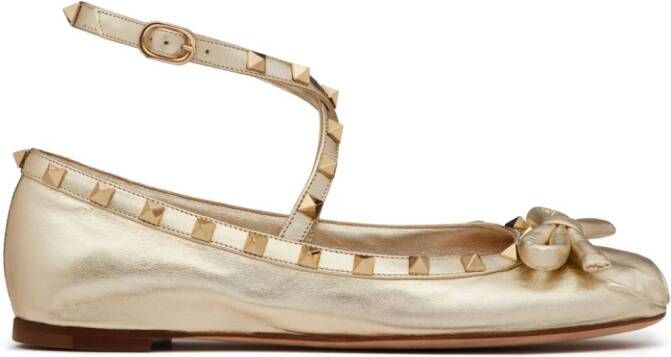 Valentino Garavani Rockstud leren ballerina's Goud