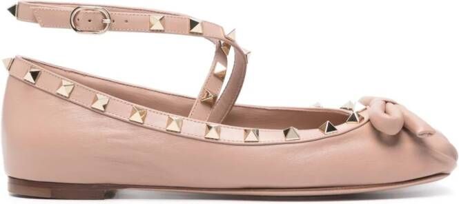 Valentino Garavani Rockstud leren ballerina's Roze