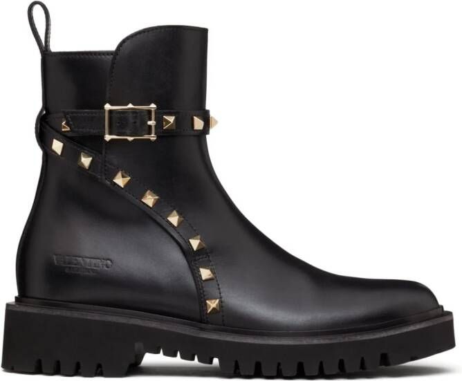 Valentino Garavani Rockstud 40mm leren enkellaarzen Zwart