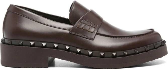 Valentino Garavani Rockstud M-Way leren loafers Bruin