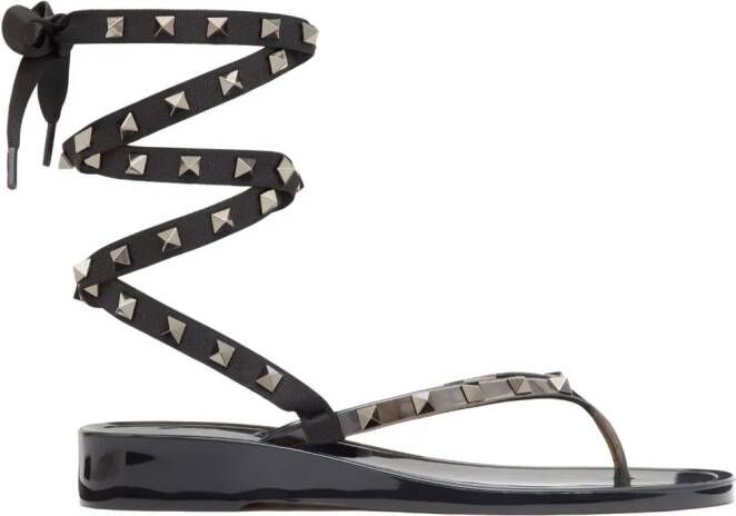 Valentino Garavani Rockstud platte sandalen Zwart