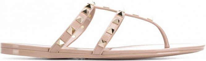 Valentino Garavani Rockstud rubberen sandalen Beige