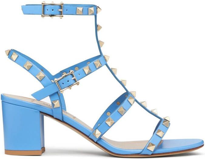 Valentino Garavani Rockstud sandalen met blokhak Blauw