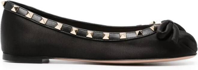 Valentino Garavani Rockstud satijnen ballerina's Zwart