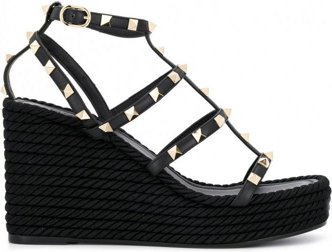 Valentino Garavani 95 mm Rockstud espadrilles met sleehak Zwart