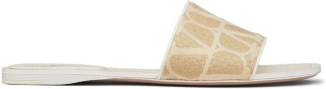 Valentino Garavani Toile Iconographe raffia slippers Beige