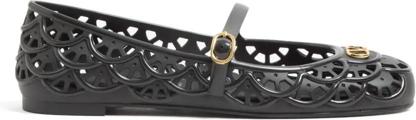 Valentino Garavani 05 mm Ondette rubberen ballerina's met gewelfd patroon Zwart