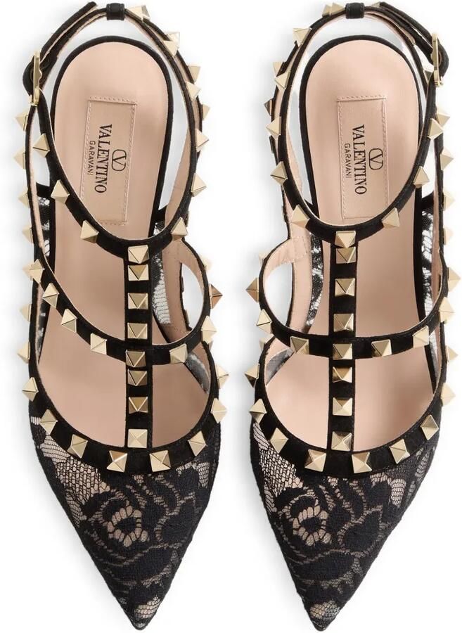 Valentino Garavani 100 mm Rockstud pumps met kant Zwart