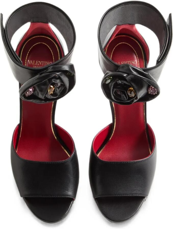 Valentino Garavani 105mm Drip Rose leren sandalen verfraaid met roos Zwart