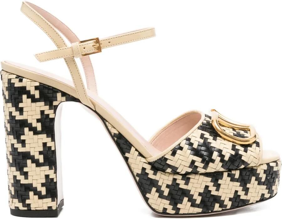 Valentino Garavani 115 mm sandalen met plateauzool hak en pied-de-poule print Beige