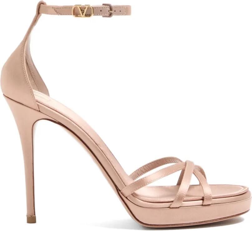 Valentino Garavani 120 mm Eveninglam satijnen sandalen met plateauzool Beige