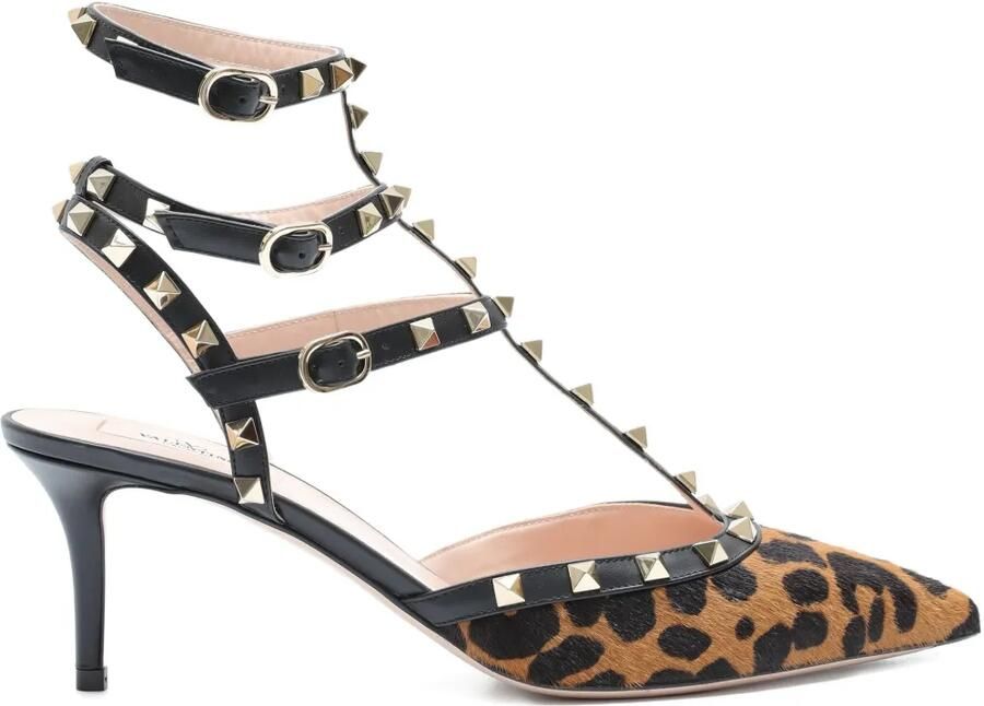 Valentino Garavani 65 mm Rockstud sandalen met dieren-print en hak Bruin