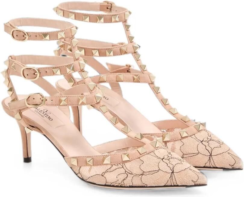 Valentino Garavani 65mm Rockstud pumps met kant Roze - Foto 3