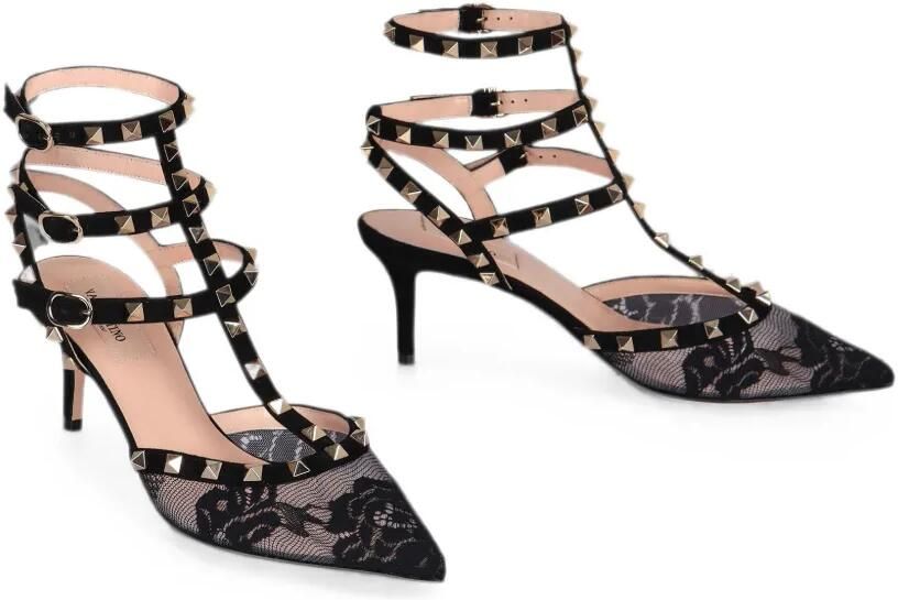 Valentino Garavani 65mm Rockstud pumps met kant Zwart - Foto 4