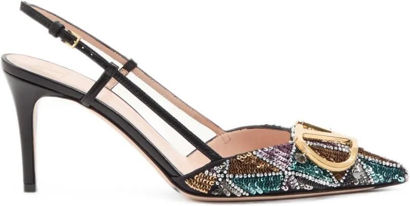 Valentino Garavani 80 mm VLogo Signature slingback pumps met borduurwerk Zwart