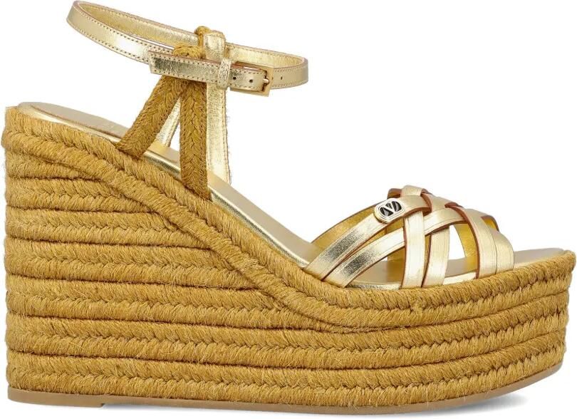 Valentino Garavani Bribri kalfsleren sandalen met sleehak Goud