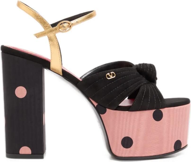 Valentino Garavani Crasher platform sandals in Moiré-fabric with Plus De Poi-print 125mm Zwart