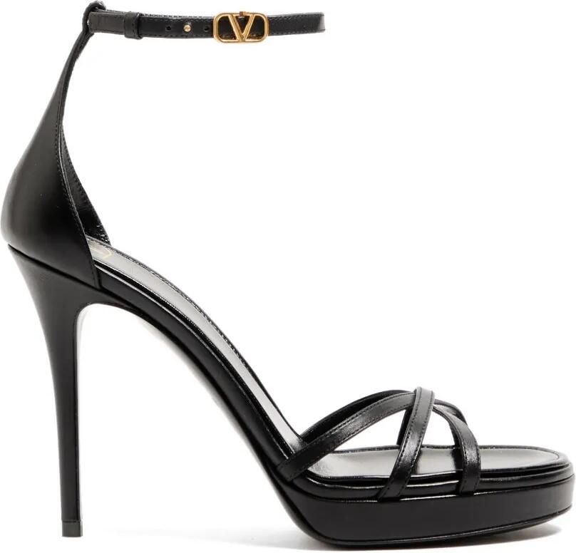 Valentino Garavani Eveninglam kalfsleren sandalen met plateauzool 120 mm Zwart