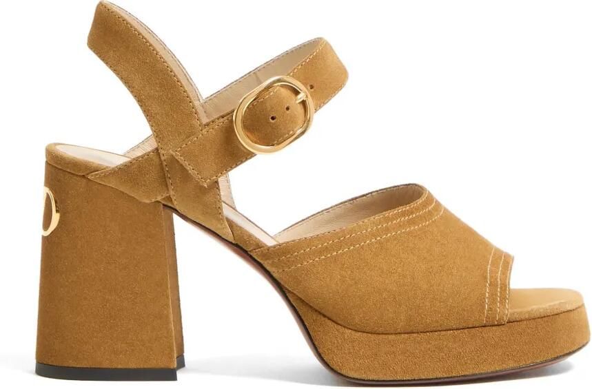 Valentino Garavani Fawcette leren sandalen met plateauzool Beige