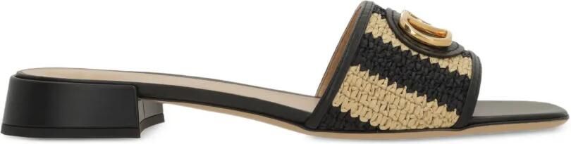 Valentino Garavani Gestreepte sandalen met logopatch Zwart