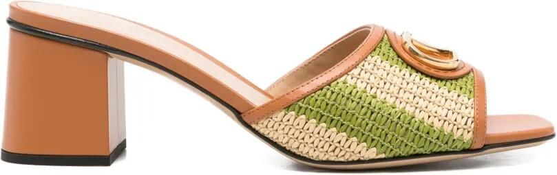 Valentino Garavani Gestreepte slippers met logopatch Beige