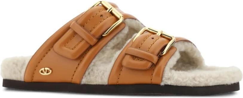 Valentino Garavani Lammy slippers met gesp Bruin - Foto 4