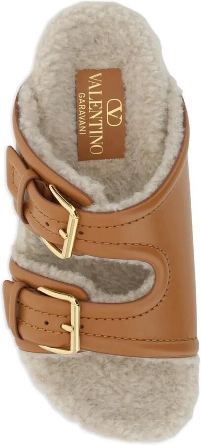 Valentino Garavani Lammy slippers met gesp Bruin - Foto 2